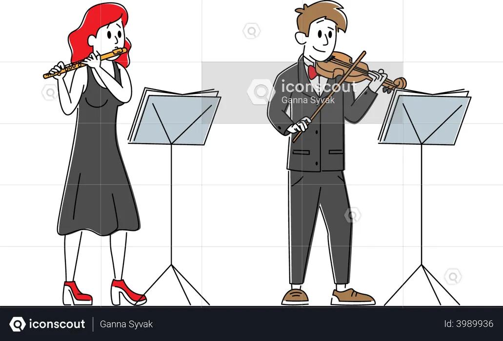 Musicians playing violin and flute in show  Illustration