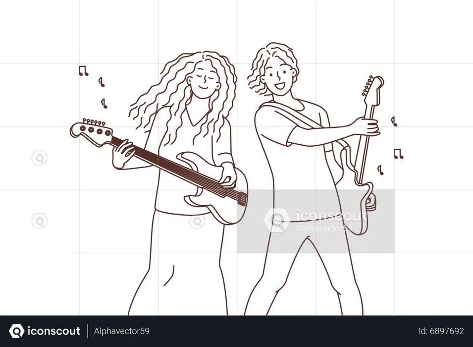 Les musiciens aiment jouer de la guitare  Illustration
