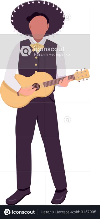 Músico mexicano com guitarra  Ilustração