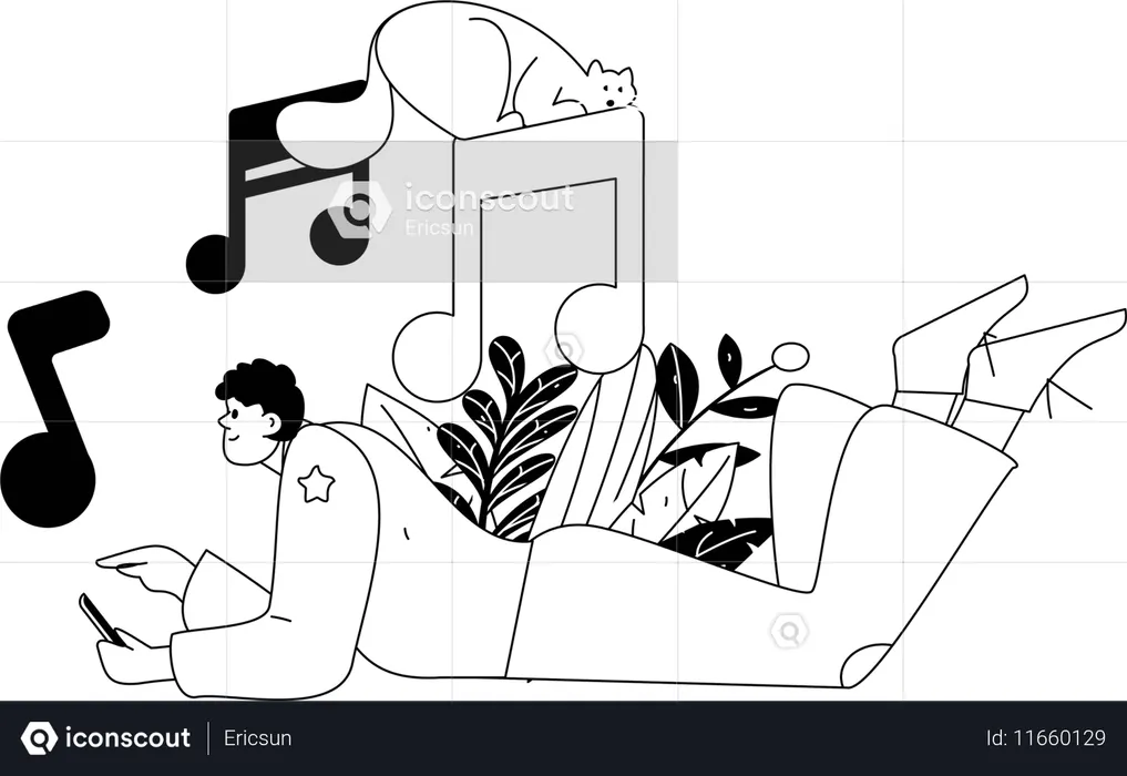 Homme écoutant de la musique  Illustration