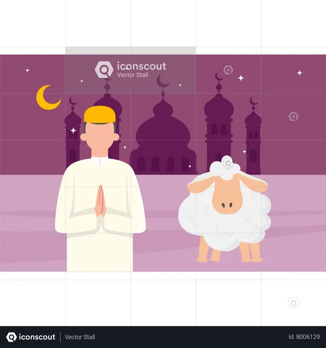 Muslim boy bought goat for sacrifice  Illustration