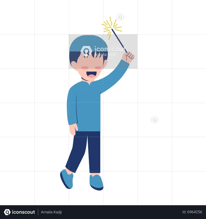 Muslim Boy Bursting Fireworks  Illustration