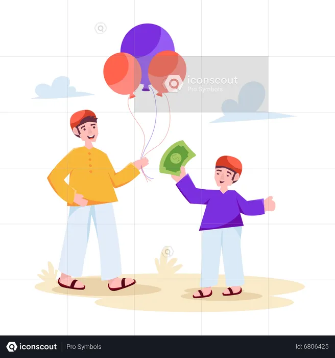 Muslim boy Buying Balloons  Illustration