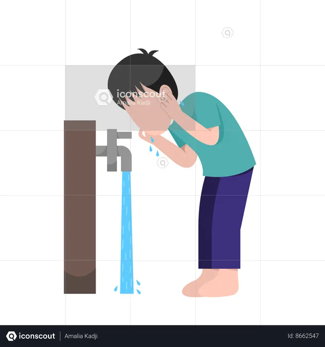 Muslim Boy Doing Ablution Step  Illustration