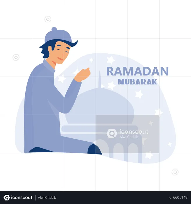 Muslim boy doing namaz prayer  Illustration