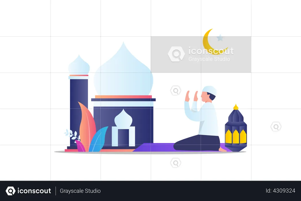 Muslim Boy doing Ramadan prayer  Illustration
