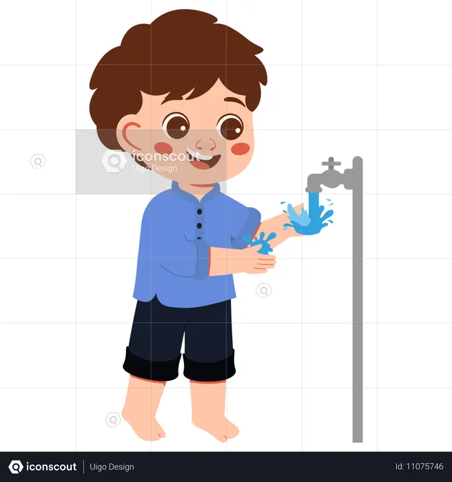 Muslim Boy Doing Wudhu Washing His Wrists  Illustration