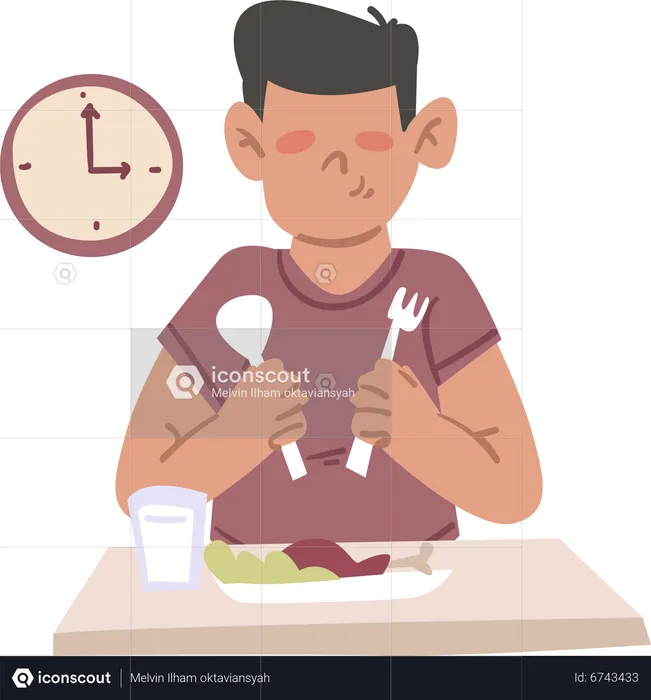 Muslim boy eating Pre-dawn Meal  Illustration