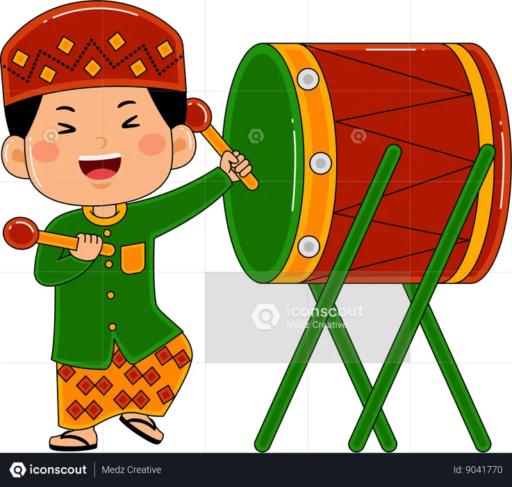Muslim boy hitting the drum  Illustration