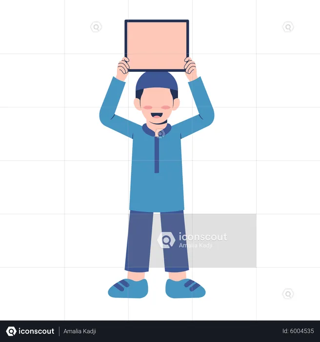 Muslim boy holding blank board  Illustration