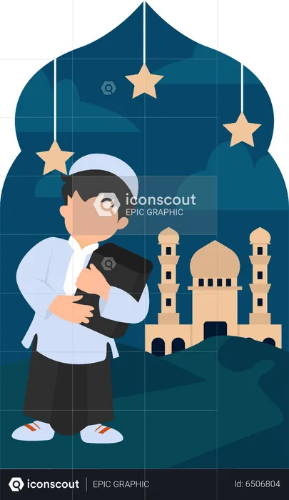 Muslim boy holding holy book  Illustration