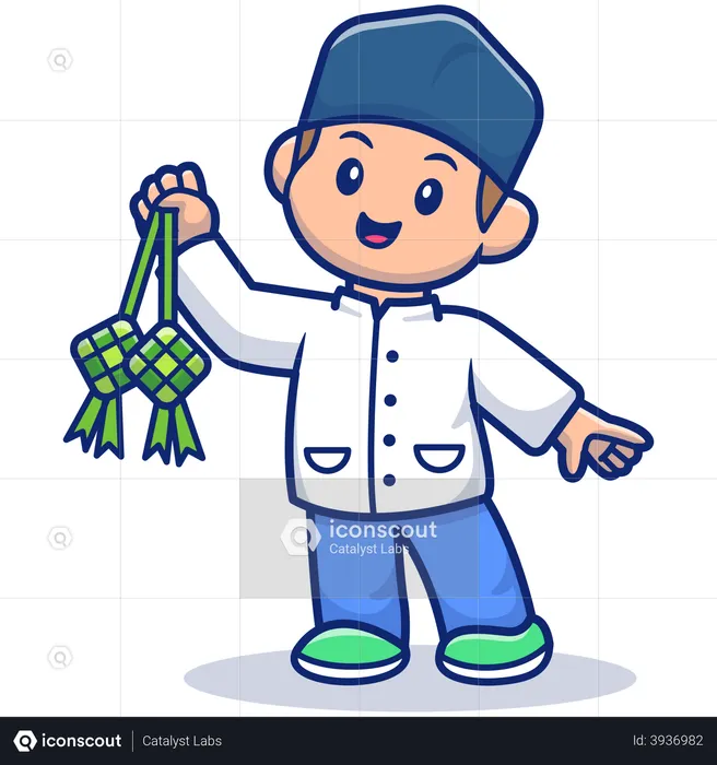 Muslim boy holding holy threads  Illustration