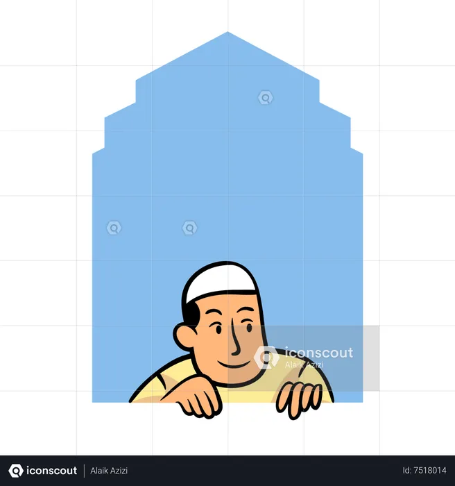 Muslim boy in window  Illustration