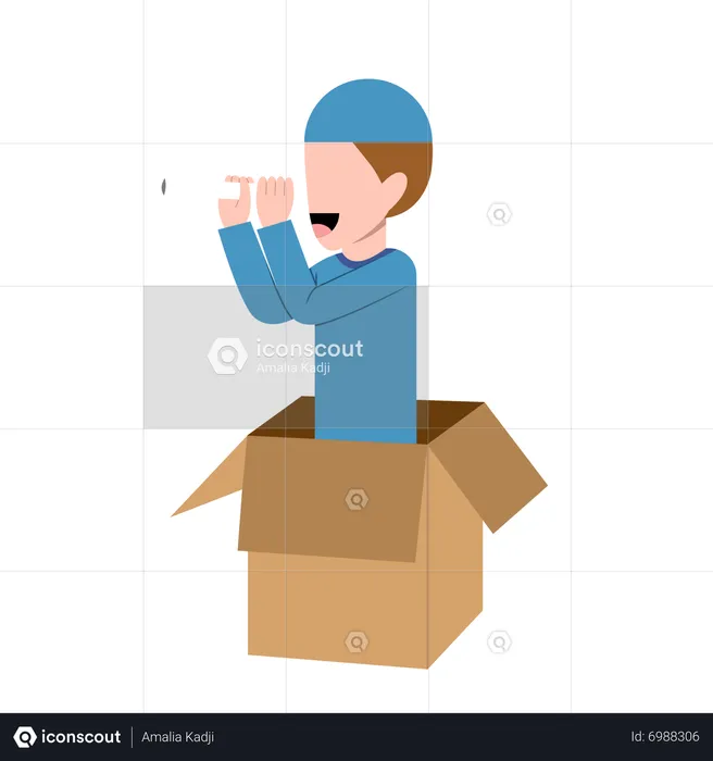 Muslim Boy Playing In Box  Illustration