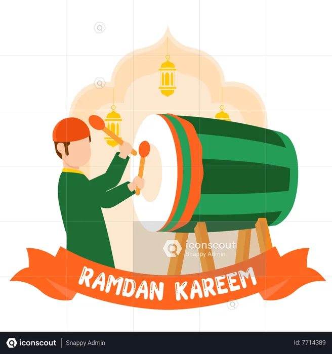 Muslim boy playing ramadan drum  Illustration