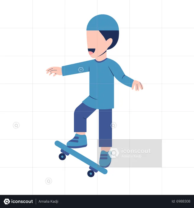 Muslim Boy Playing Skateboard  Illustration