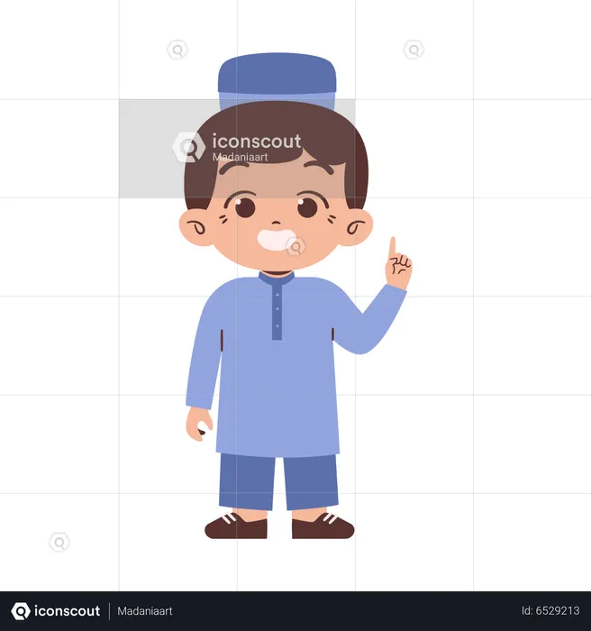 Muslim boy pointing finger  Illustration