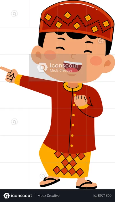 Muslim boy pointing left  Illustration