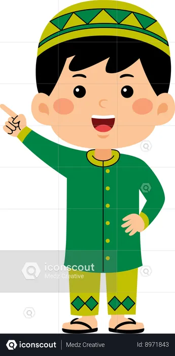 Muslim boy pointing left  Illustration