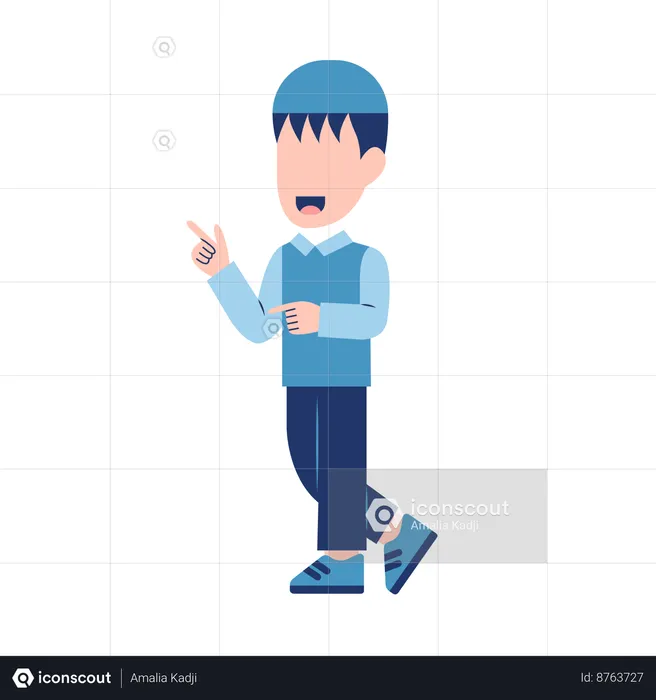 Muslim boy pointing something  Illustration