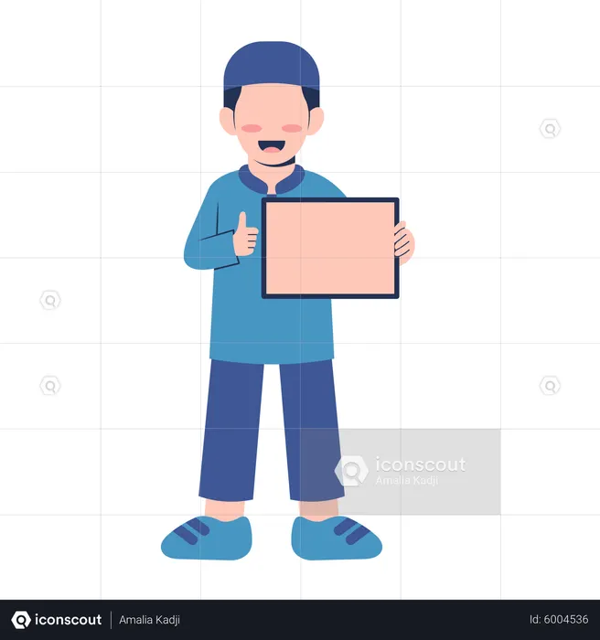 Muslim boy presenting blank board  Illustration