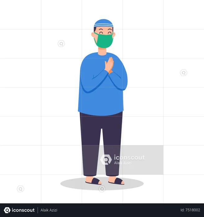 Muslim boy preventing from flu spread  Illustration