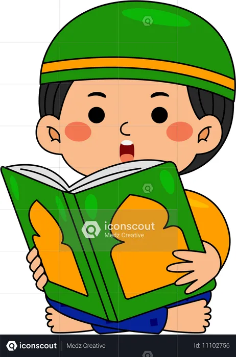 Muslim boy reading book  Illustration