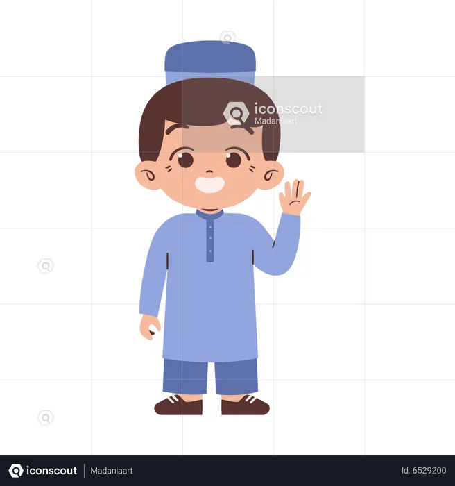 Muslim boy say hello  Illustration