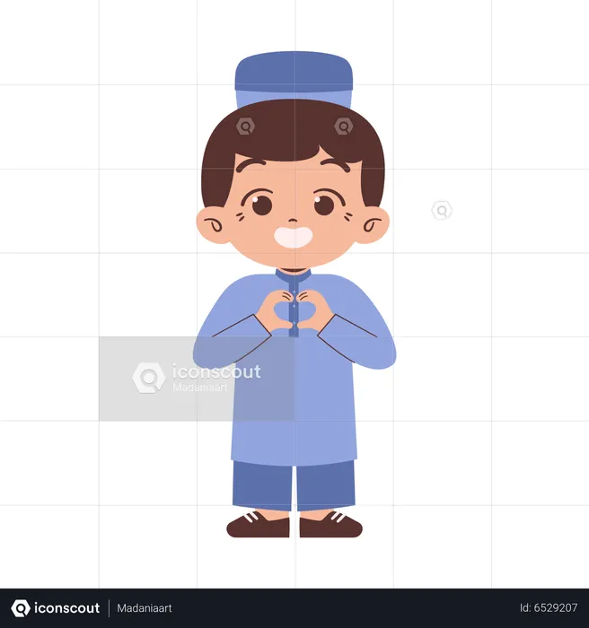 Muslim boy show love sign  Illustration