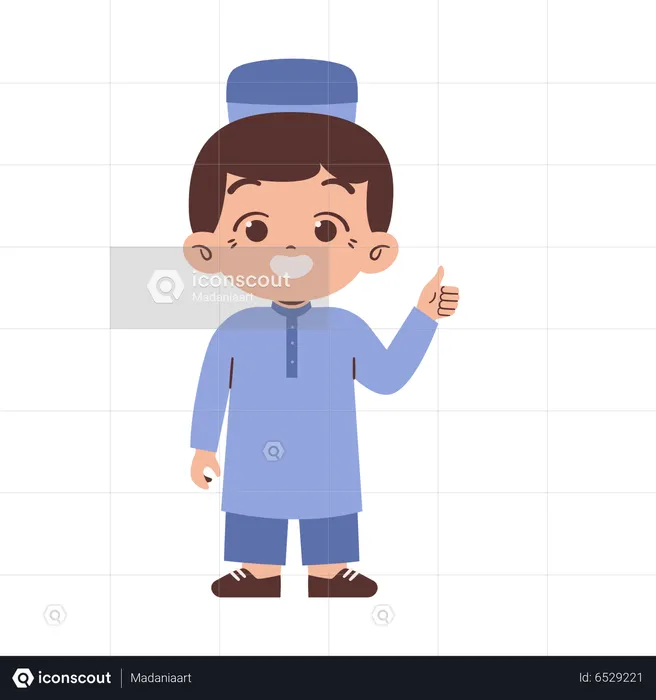 Muslim boy show thumbs up  Illustration