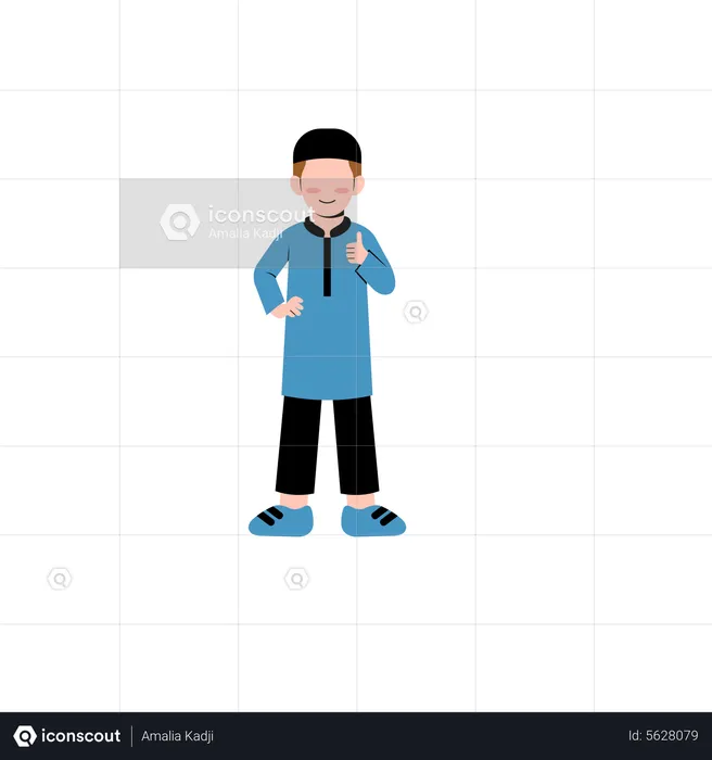 Muslim boy showing thumbs up  Illustration