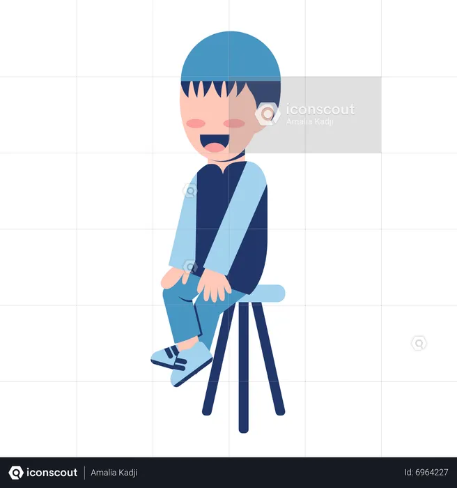 Muslim Boy Sitting On Chair  Illustration