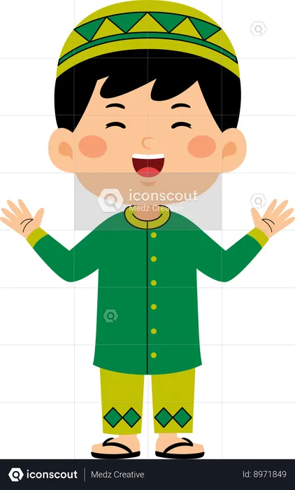 Muslim boy standing with open hands  Illustration