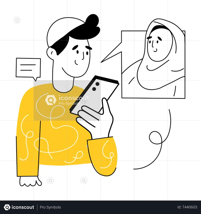 Muslim boy talking on Video call with muslim girl  Illustration