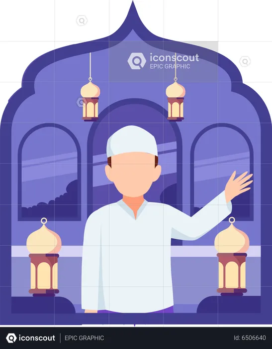 Muslim boy waving hand  Illustration