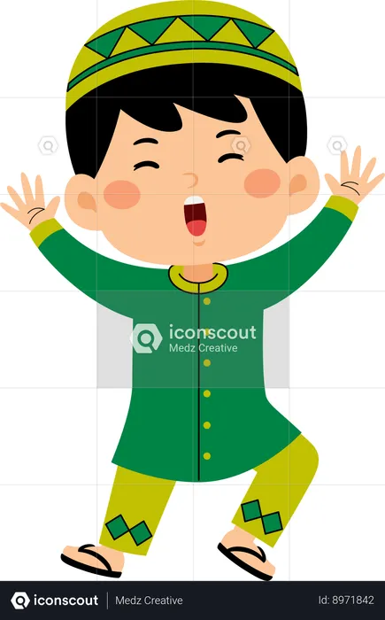 Muslim boy waving hands  Illustration