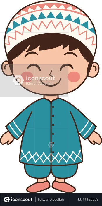 Muslim Boy Wearing Islamic Traditional Clothes  Illustration