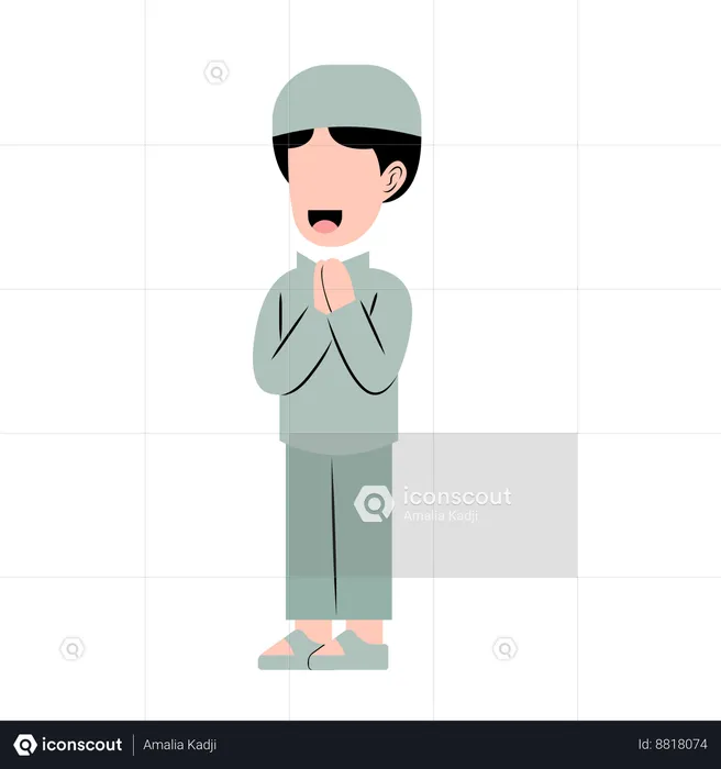 Muslim Boy With Eid Greeting Gesture  Illustration