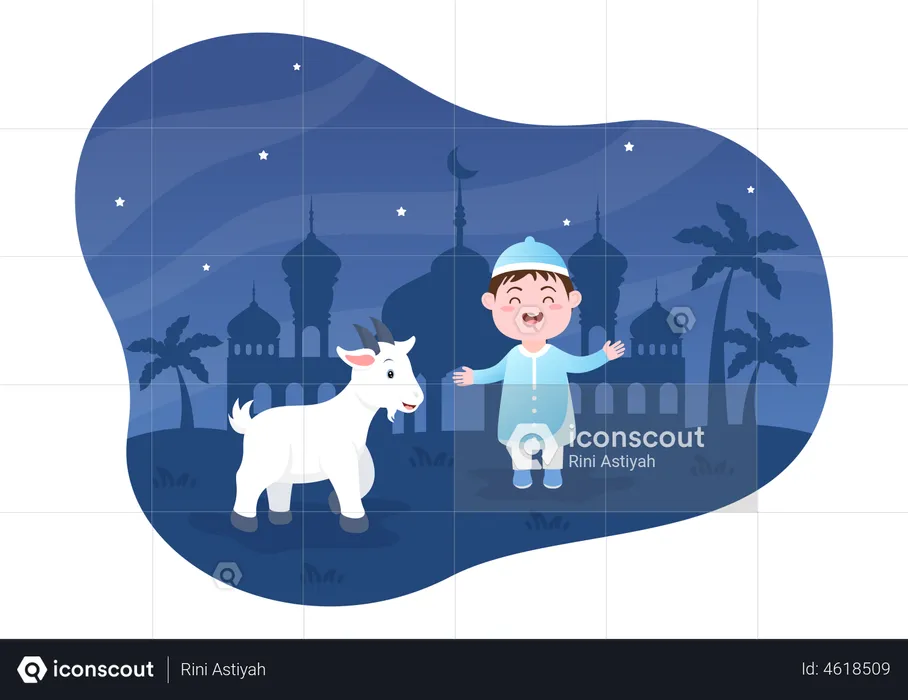 Muslim boy with goat  Illustration