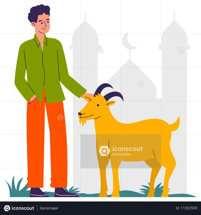 Muslim boy with goat  Illustration