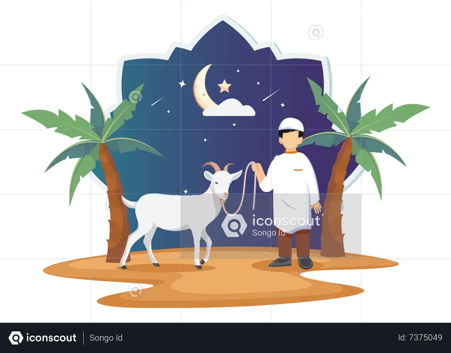 Muslim boy with goat  Illustration