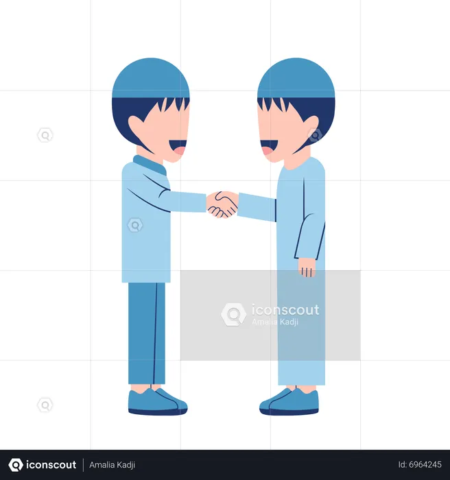 Muslim Boys Shaking Hands  Illustration
