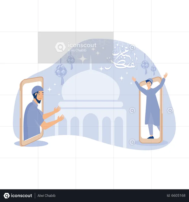 Muslim Boys  wishing each other on call  Illustration