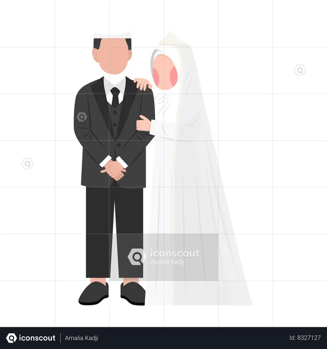 Muslim bride and groom standing together  Illustration