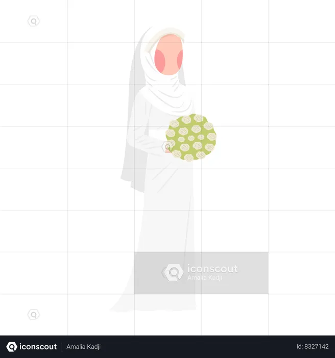 Muslim bride with flower bouquet  Illustration