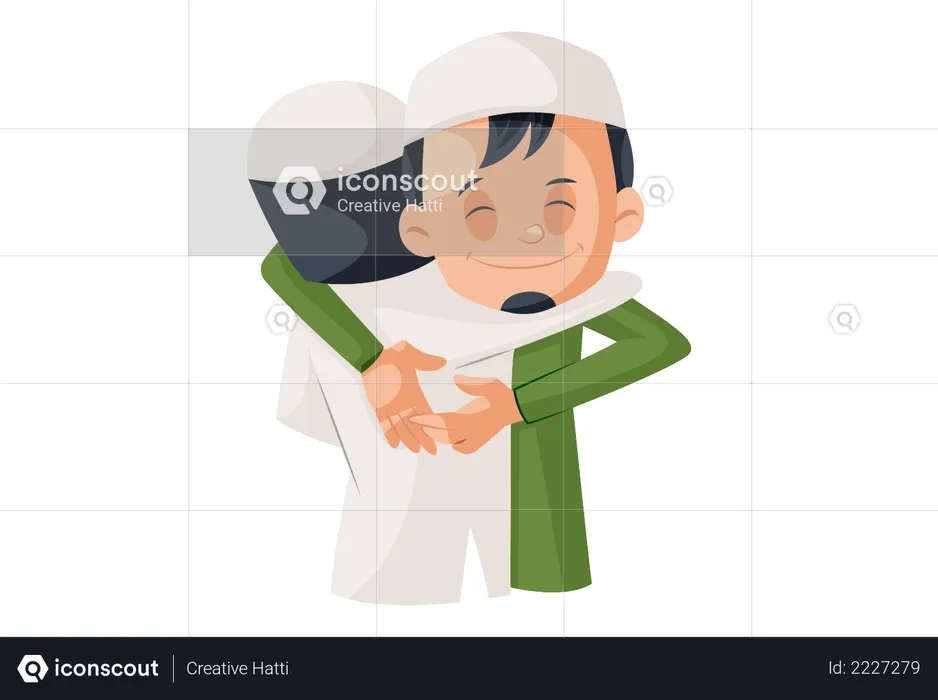 Muslim brothers hug each other  Illustration