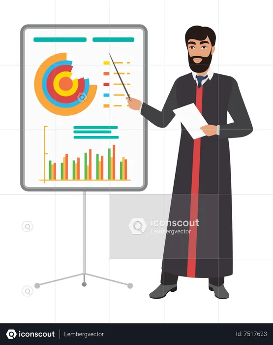 Muslim businessman giving business presentation  Illustration