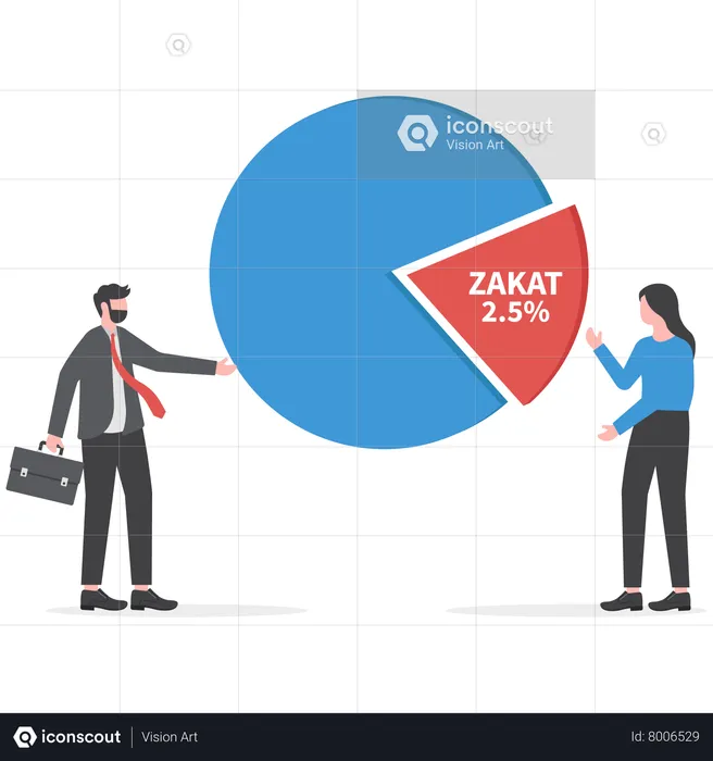Muslim businessman take out to proportioning donation zakat 2,5 Percent from profit invest business  Illustration