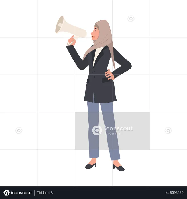 Muslim Businesswoman in Hijab Leading with a Megaphone  Illustration