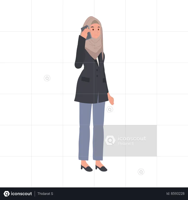 Muslim Businesswoman in Hijab Using Smartphone  Illustration